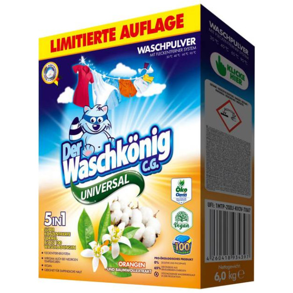 Фото - Стиральный порошок Waschkonig Universal Orangen und Baumwollextrakt 6 кг (4260418934397)