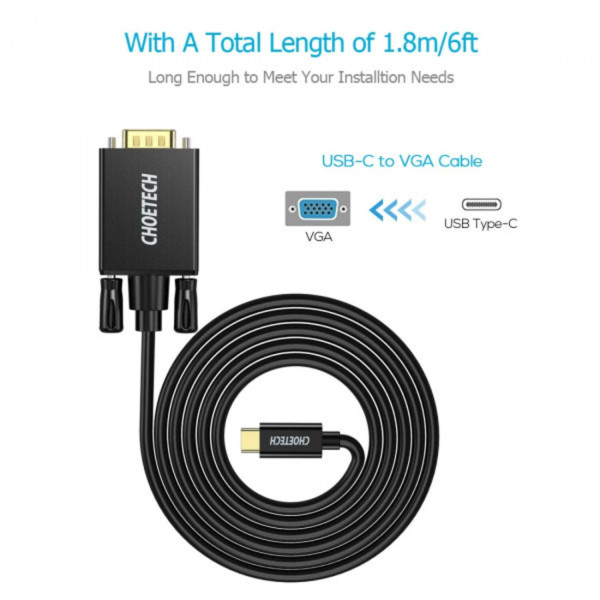 Фото - Кабель синхронизации данных Choetech USB 3.1 Type-C M - VGA (HD15) M 1.8m FHD 60Hz (XCV-1801-BK)