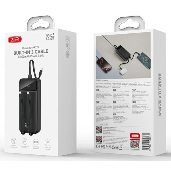 Фото - Батарея мобильная XO PR276 30000mAh 22.5W Black
