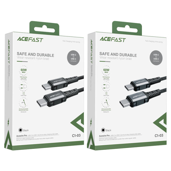 Фото - Кабель синхронизации данных AceFast C1-03 Type-C to Type-C 3A 1.2m Black (6974316280521)