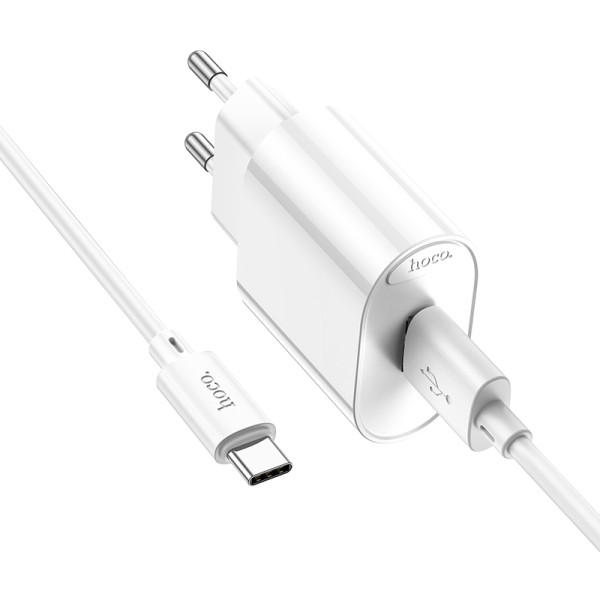 Фото - Сетевое зарядное устройство HOCO C109A Fighter single port QC3.0 charger set Type-C White (6931474784834)