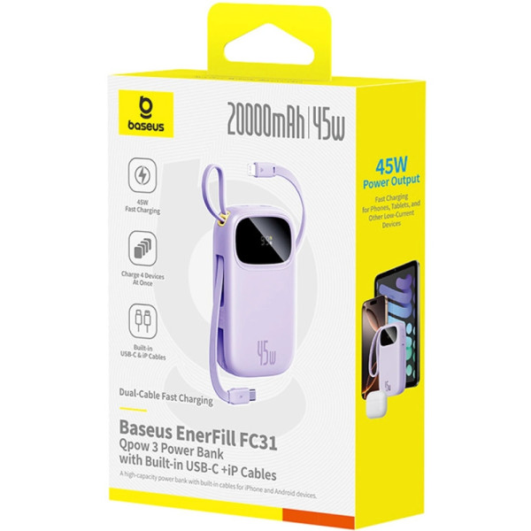 Фото - Батарея мобильная Baseus 20000mAh EnerFill FC31 45W PD,QC,USB-A,USB-C In/Out,built-in USB-C/Lightning cable Purple (E0028D02)