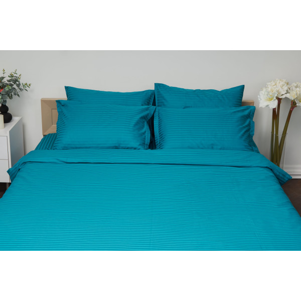 Фото - Комплект постельного белья Moon&Star King Size 220x240 Turkish Blue Satin Stripe (MS-820000632)