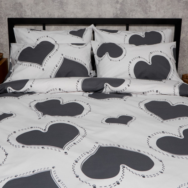 Фото - Комплект постельного белья Moon&Star Бязь Gold Люкс Grey Love 175х210 нав. 2х70х70 (MS-820009352)