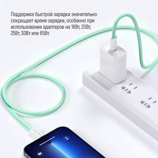 Фото - Кабель синхронизации данных Colorway Type-C - Type-C (PD Fast Charging 60W) 3.0А 1м зеленый (CW-CBPDCC061-G)