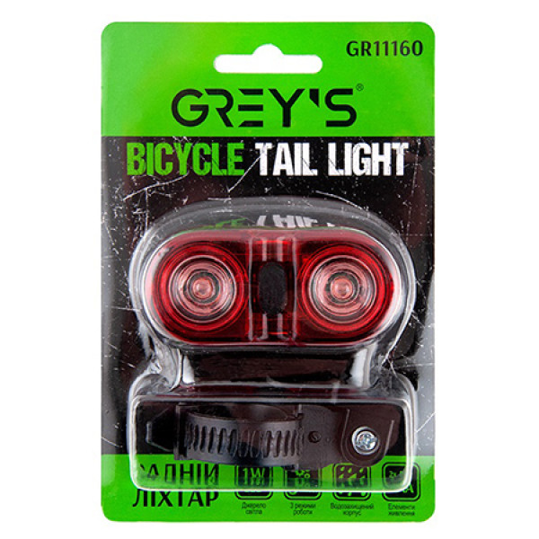 Фото - Фонарь велосипедный Grey's 2хLEDs 1W 3 режима (GR11160)