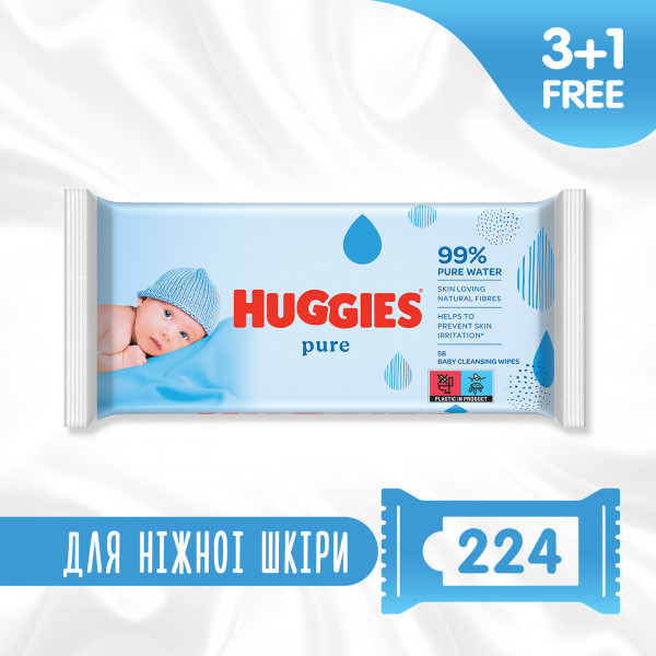Фото - Салфетки влажные для детей Huggies Pure, 56х4