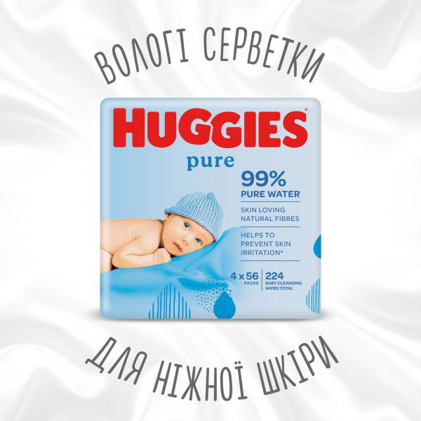 Фото - Салфетки влажные для детей Huggies Pure, 56х4