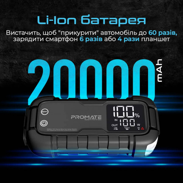 Фото - Пускозарядное устройство Promate 1000A/2000A УМБ 20000mAh (sparktank-20)