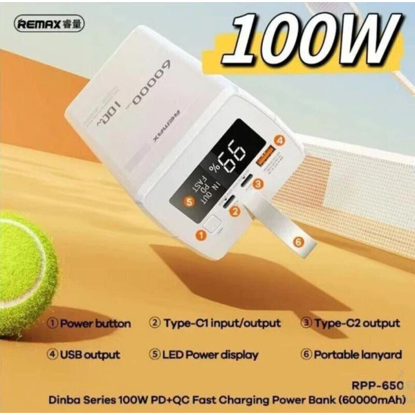 Фото - Батарея мобильная Remax 60000mAh PD 100W+QC 22.5W (RPP-650)