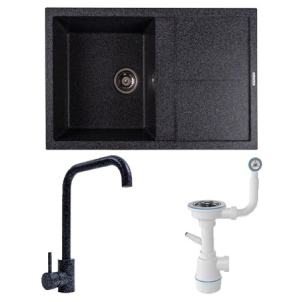 Фото - Мойка кухонная+смеситель VALESO SELENA 7950 графит +NS02A графит +Сифон 1041