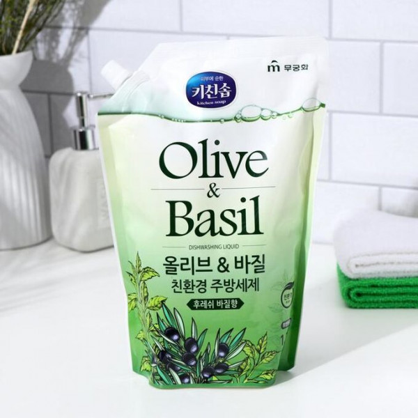 Фото - Средство для ручного мытья посуды Mukungwha овощей, фруктов и детских бутылочек Оливка и Базилик 1,2л