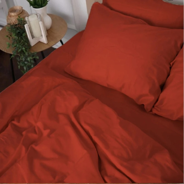 Фото - Простынь двуспальная MirSon Satin Premium 0081 Terracotta 180х200 см (2200010929461)