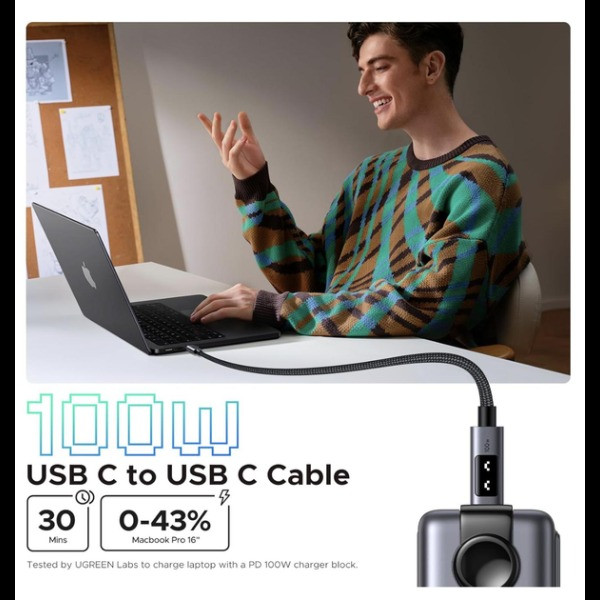 Фото - Кабель синхронизации данных UGREEN L509 Uno USB-C to USB-C 100W PD Fast Charging Cable 2m Black (35512)