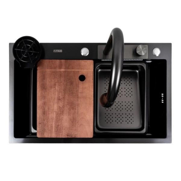 Фото - Мойка кухонная Platinum PVD черная CM 75x46A Handmade "Водопад"