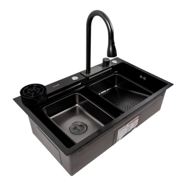 Фото - Мойка кухонная Platinum PVD черная CM 75x46A Handmade "Водопад"