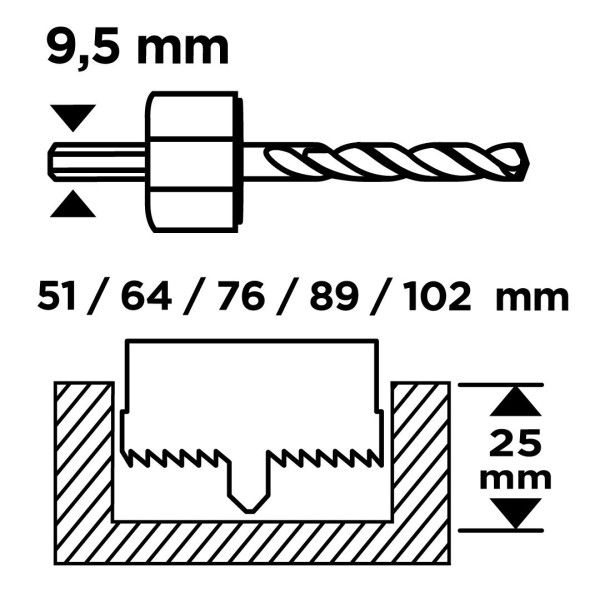 Фото - Коронка по дереву GRAPHITE 51,64,76,89,102 мм 8 шт. (56T747)