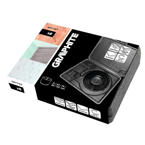 Фото - Коронка по дереву GRAPHITE 51,64,76,89,102 мм 8 шт. (56T747)