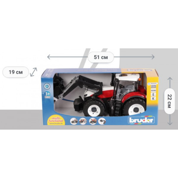 Фото - Наземная строительная техника BRUDER Трактор Steyr 6300 Terrus с погрузчиком красно-белый, М1:16