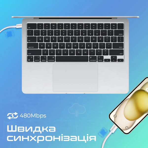 Фото - Кабель синхронизации данных Promate Type-C - USB Type-C (ecoline-cc120.white)