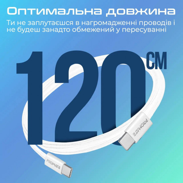 Фото - Кабель синхронизации данных Promate Type-C - USB Type-C (ecoline-cc120.white)