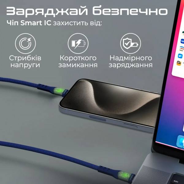 Фото - Кабель синхронизации данных Promate Type-C - USB Type-C (transline-cc200.navy)