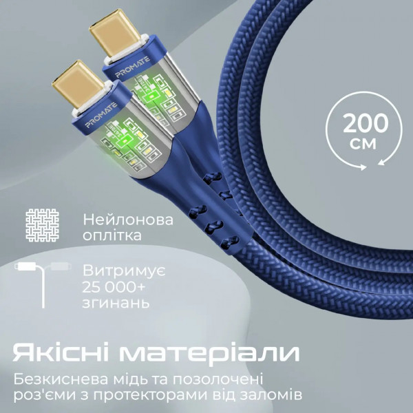 Фото - Кабель синхронизации данных Promate Type-C - USB Type-C (transline-cc200.navy)