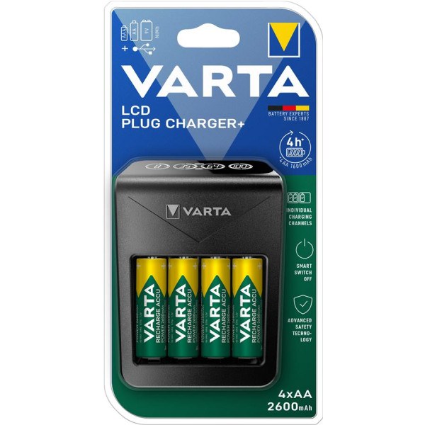 Фото - З/устройство для аккумуляторов AA/AAA Varta Lcd Plug Charger 4хNI MH (57687101461)
