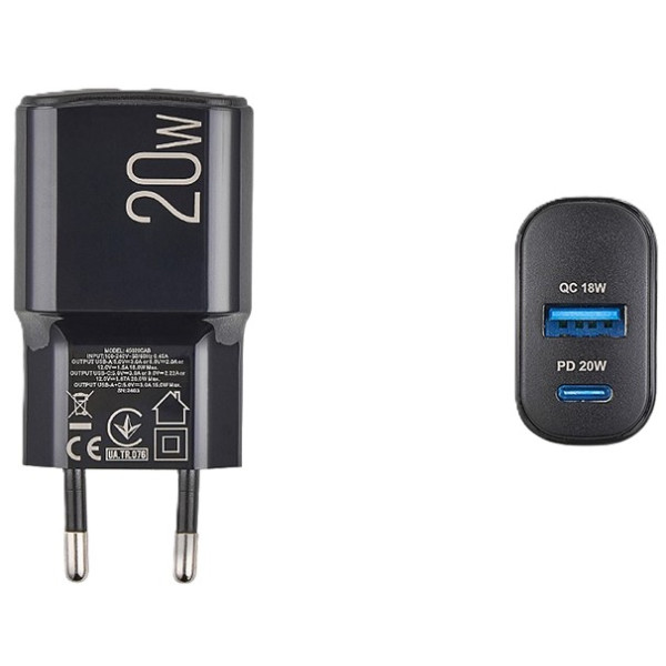 Фото - Сетевое зарядное устройство Brevia ePower PD20W USB-C+USB-A (45020CAB)