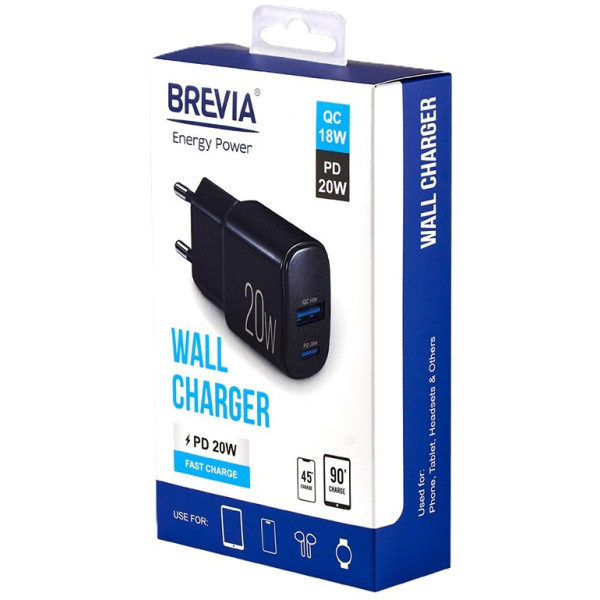 Фото - Сетевое зарядное устройство Brevia ePower PD20W USB-C+USB-A (45020CAB)
