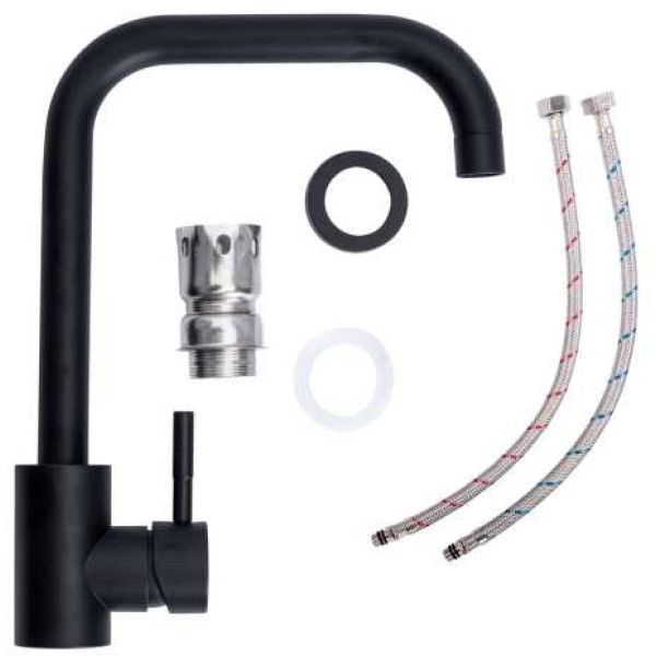 Фото - Мойка кухонная+смеситель VALESO 7950 SELENA черная +сифон 1041 +BG77 черный