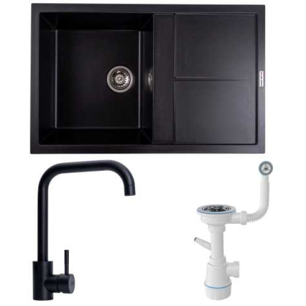 Фото - Мойка кухонная+смеситель VALESO 7950 SELENA черная +сифон 1041 +BG77 черный