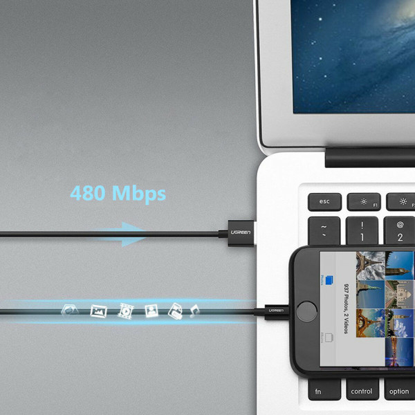 Фото - Кабель синхронизации данных UGREEN US155 USB - Lightning Cable 2m Black (UGR-80823)