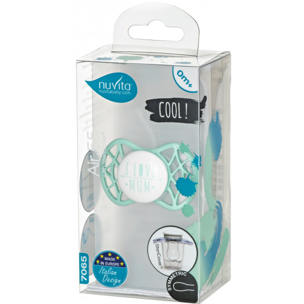 Фото - Симметричная пустышка Nuvita Air55 Cool 0m+ ''I Love Mum'' Мятный (NV7065SG)