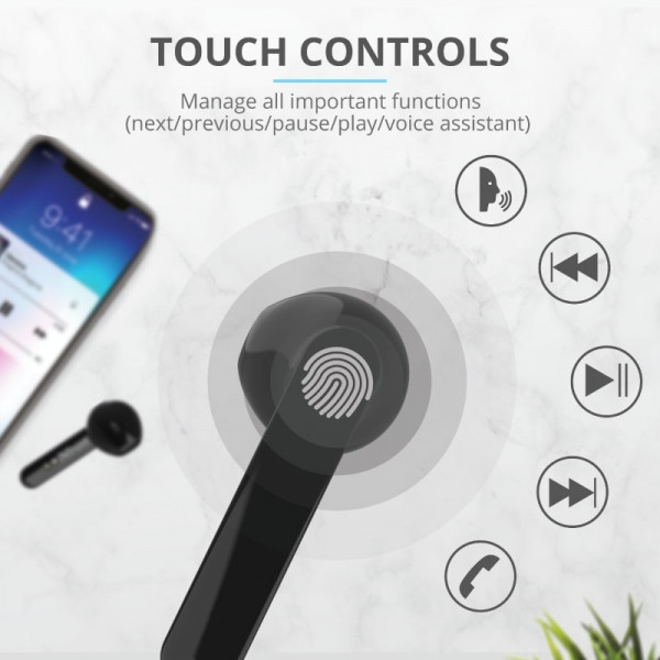 Фото - Наушники вкладыши беспроводные TWS Trust Primo Touch True Wireless Mic Black (23712)