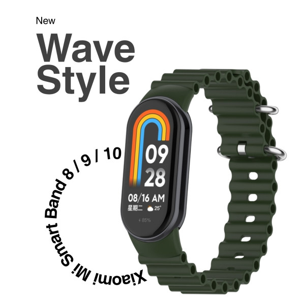 Фото - Ремешок для фитнес-браслета BeCover Wave Style for Xiaomi Mi Smart Band 8 / 9 / 10 Dark Green (714351)