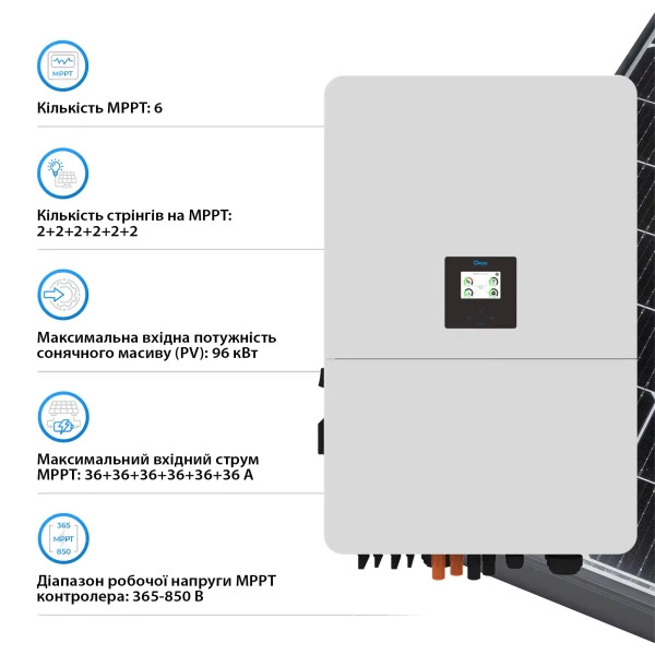 Фото - Инвертор гибридный солнечный Deye SUN-60K-SG02HP3-EU-EM6 (3ф, 60KW, 380V)