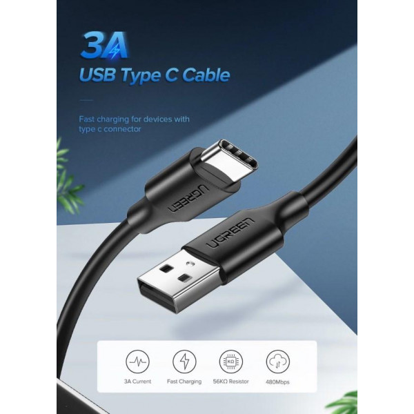 Фото - Кабель синхронизации данных UGREEN US287 USB 2.0 to USB Type-C 0.5m Black (60115)