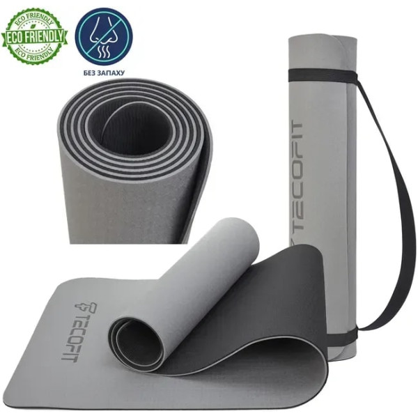 Фото - Коврик для йоги и фитнеса TECOFIT Dual Color TPE Mat 183х61х0.6 см Black/Grey (TOP18013825/1)