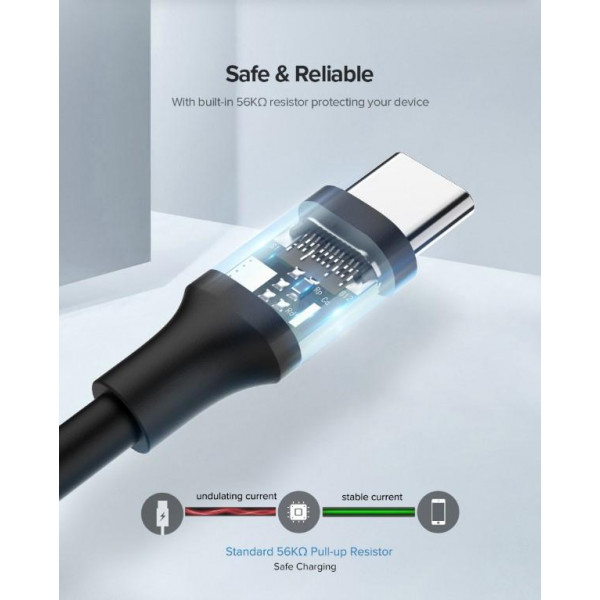 Фото - Кабель синхронизации данных UGREEN US287 USB 2.0 to USB Type-C 0.5m Black (60115)