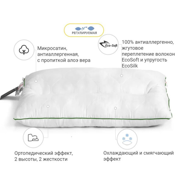 Фото - Подушка ортопедическая MirSon DeLuxe Eco-Soft Aloe Vera 564 50х70 см (2200000625151)