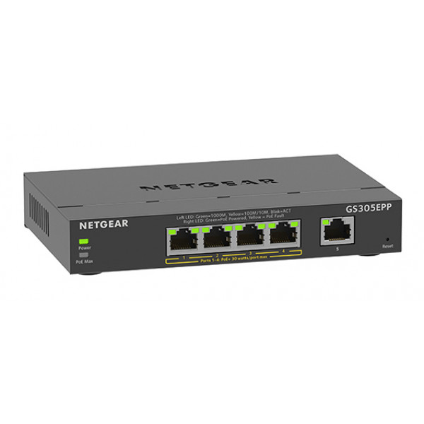 Фото - Коммутатор локальной сети (Switch) Netgear GS305EPP 4xGE PoE+ (120W), 1xGE