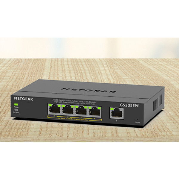 Фото - Коммутатор локальной сети (Switch) Netgear GS305EPP 4xGE PoE+ (120W), 1xGE