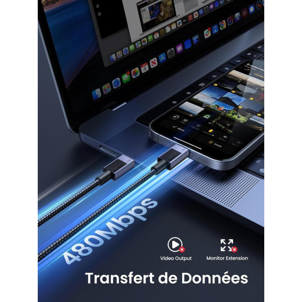 Фото - Кабель синхронизации данных UGREEN L513 USB-C to USB-C PD 3.1 240W 2m Space Gray (45068)