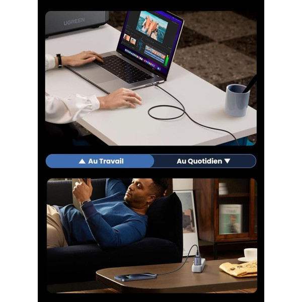 Фото - Кабель синхронизации данных UGREEN L513 USB-C to USB-C PD 3.1 240W 2m Space Gray (45068)