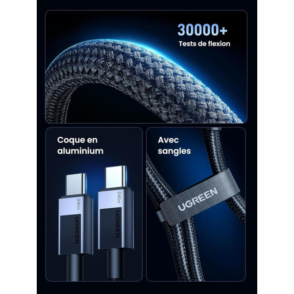 Фото - Кабель синхронизации данных UGREEN L513 USB-C to USB-C PD 3.1 240W 2m Space Gray (45068)