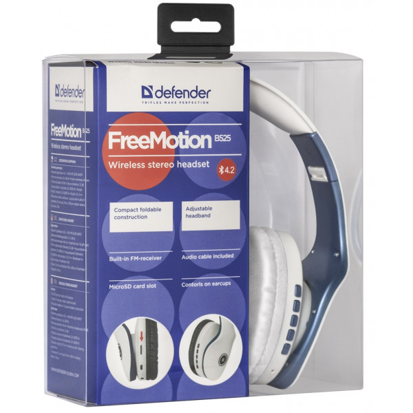 Фото - Наушники полноразмерные беспроводные Defender FreeMotion B525 Bluetooth White-Blue (63526)