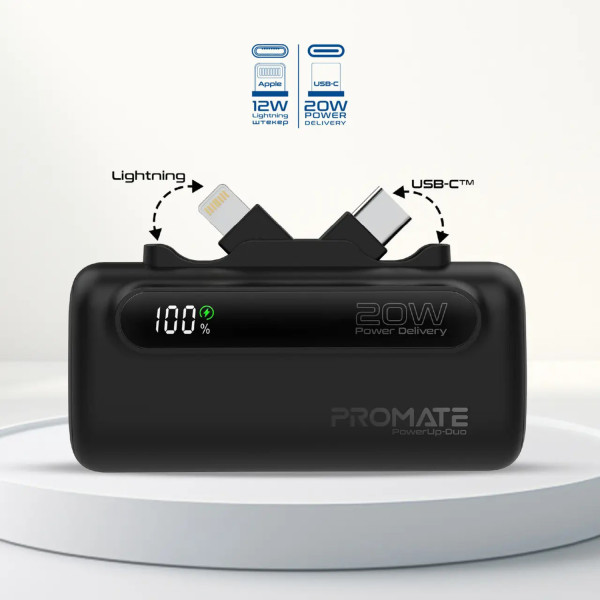 Фото - Батарея мобильная Promate 5000mAh USB-C, Lightning (powerup-duo.black)