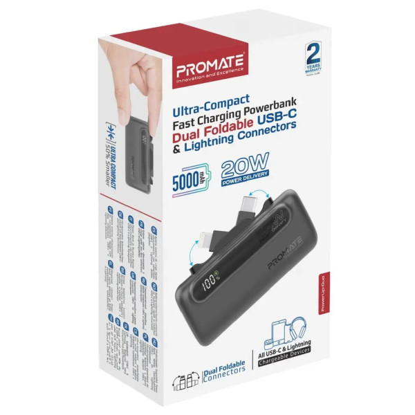 Фото - Батарея мобильная Promate 5000mAh USB-C, Lightning (powerup-duo.black)