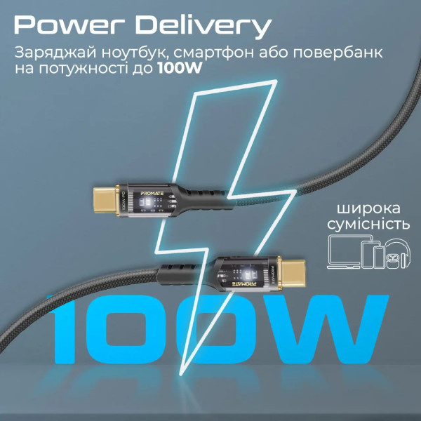 Фото - Кабель синхронизации данных Promate USB Type-C - USB Type-C (lucidline-cc200.black)